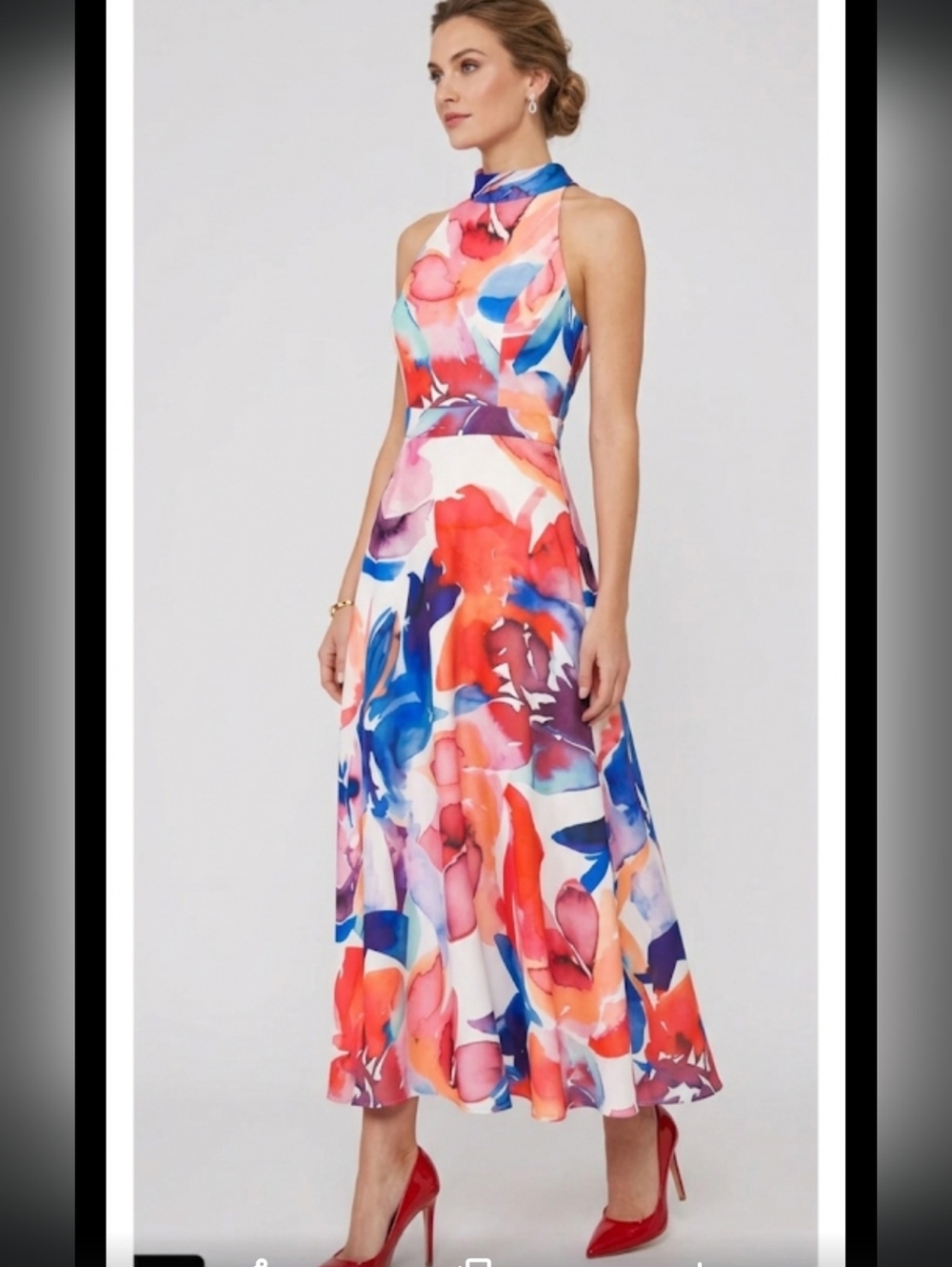 Tahari ASL Printed Halter Maxi Dress With A Bow Detail In The Back  Sz 8